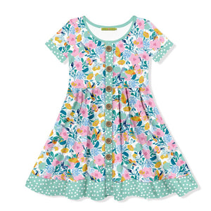 Mint Floral Button - Up A - Line Dress - Millieloveslily.com
