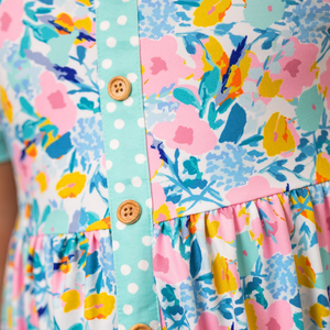 Mint Floral Button - Up A - Line Dress - Millieloveslily.com