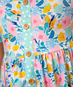 Mint Floral Button - Up A - Line Dress - Millieloveslily.com