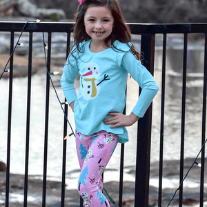 Mint Hi-Low Top & Pink Snow Girl Leggings - Millieloveslily.com