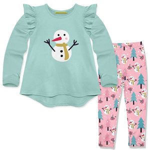 Mint Hi-Low Top & Pink Snow Girl Leggings - Millieloveslily.com