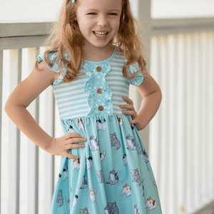 Mint Kitty Dreams Button - Front A - Line Dress & Stripe Shorts - Millieloveslily.com