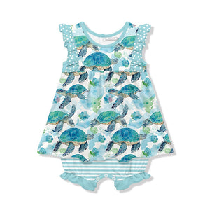 Mint Turtle Wonder Skirted Bubble Romper - Millieloveslily.com