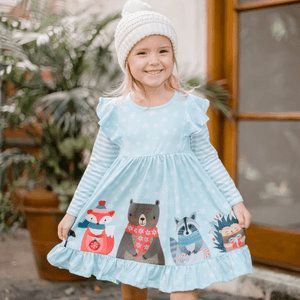 Mint & White Snowflakes & Woodland Christmas Angel-Sleeve Dress - Millieloveslily.com