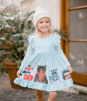 Mint & White Snowflakes & Woodland Christmas Angel-Sleeve Dress - Millieloveslily.com
