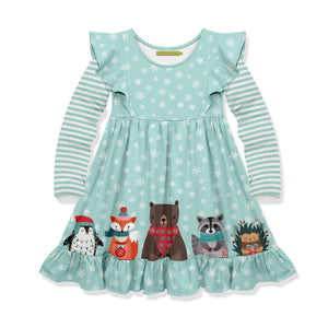 Mint & White Snowflakes & Woodland Christmas Angel-Sleeve Dress - Millieloveslily.com
