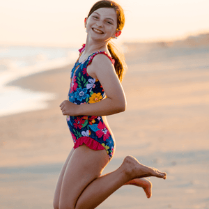 Navy Adele Floral Ruffle - Accent One - Piece - Millieloveslily.com