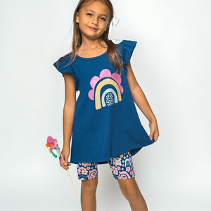 Navy Angel - Sleeve Top & Rainbow Candy Bike Shorts - Millieloveslily.com