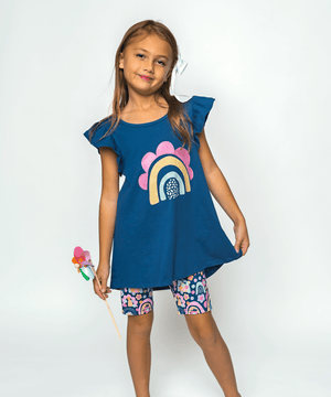 Navy Angel - Sleeve Top & Rainbow Candy Bike Shorts - Millieloveslily.com