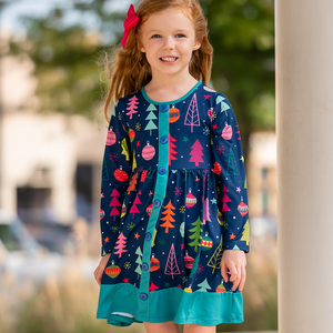 Navy Christmas Tree Forest A-Line Dress - Millieloveslily.com