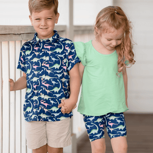 Navy Dino Dynamic Short - Sleeve Button - Up - Millieloveslily.com