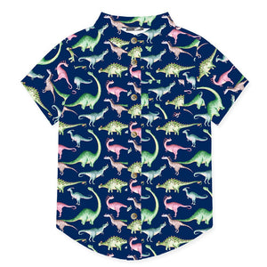Navy Dino Dynamic Short - Sleeve Button - Up - Millieloveslily.com