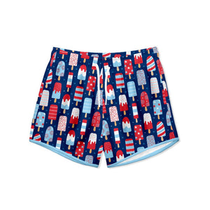 Navy Popsicle Swim Trunks on a white background, front - Millieloveslily.com