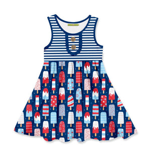Navy Red Popsicle Button - Accent Dress - Millieloveslily.com