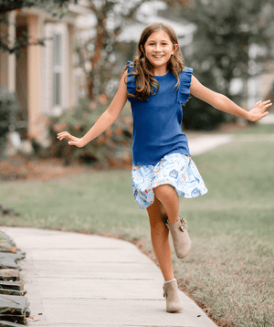 Navy Ribbed Ruffle Sleeveless Top & Science Skort - Millieloveslily.com