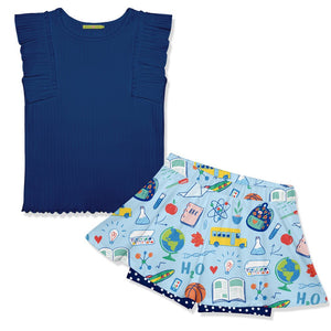 Navy Ribbed Ruffle Sleeveless Top & Science Skort - Millieloveslily.com