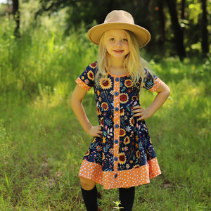 Navy Sunflowers Button-Up A-Line Dress - Millieloveslily.com