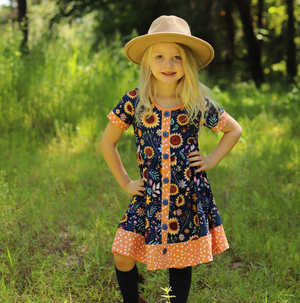 Navy Sunflowers Button-Up A-Line Dress - Millieloveslily.com