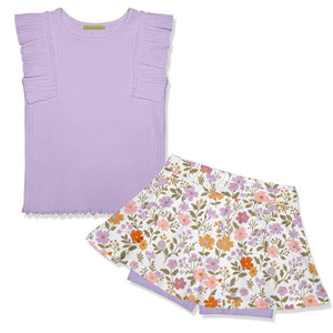 Orchid Petal Ribbed Sleeveless Top & Beatrice Floral Skort - Millieloveslily.com