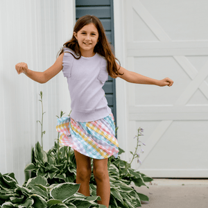 Orchid Petal Ribbed Top & Paradise Check Skort - Millieloveslily.com