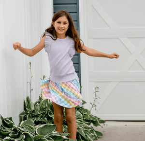 Orchid Petal Ribbed Top & Paradise Check Skort - Millieloveslily.com