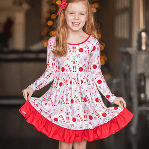 Pale Pink Christmas Balls Ruffle-Hem Dress - Millieloveslily.com