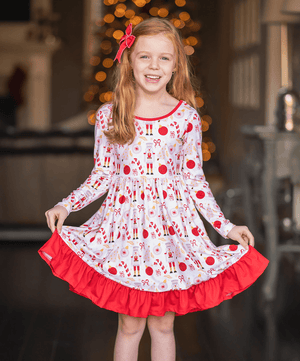 Pale Pink Christmas Balls Ruffle-Hem Dress - Millieloveslily.com