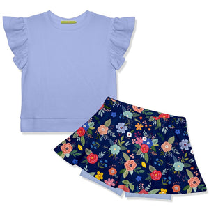 Periwinkle Fr Terry Top & Four Florals Skort - Millieloveslily.com
