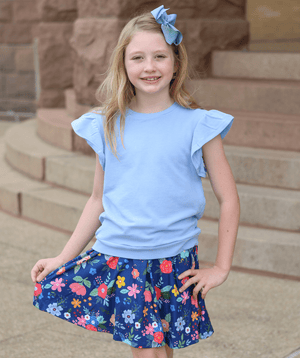Periwinkle Fr Terry Top & Four Florals Skort - Millieloveslily.com