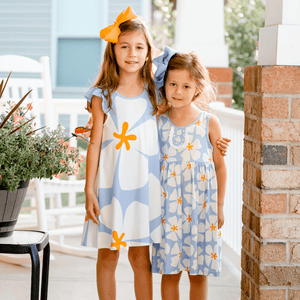 Periwinkle Modern Floral Angel - Sleeve A - Line Dress - Millieloveslily.com