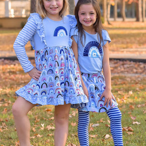 Periwinkle Rainbow Hearts Ruffle-Accent Long-Sleeve A-Line Dress - Millieloveslily.com