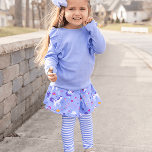 Periwinkle Ribbed Long-Sleeve Top & Unicorn Princess Skirted Leggings - Millieloveslily.com