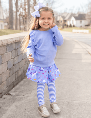 Periwinkle Ribbed Long-Sleeve Top & Unicorn Princess Skirted Leggings - Millieloveslily.com