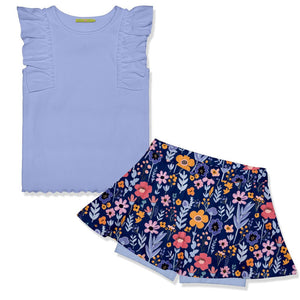 Periwinkle Ribbed Sleeveless Top & BTS Floral Skort - Millieloveslily.com