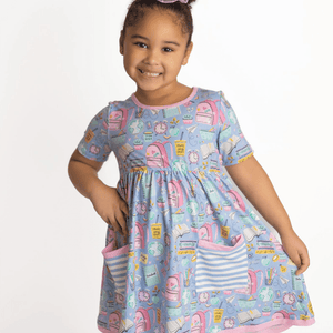 Periwinkle School Supplies Pocket A-Line Dress & Stripe Leggings - Millieloveslily.com