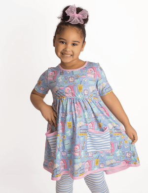 Periwinkle School Supplies Pocket A-Line Dress & Stripe Leggings - Millieloveslily.com