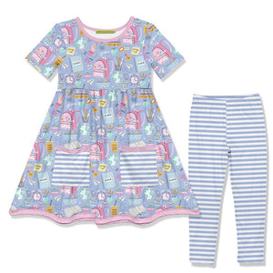 Periwinkle School Supplies Pocket A-Line Dress & Stripe Leggings - Millieloveslily.com
