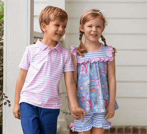 Periwinkle School Supplies Ruffle Sleeveless Top & Stripe Bow Shorts - Millieloveslily.com