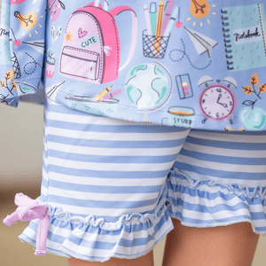 Periwinkle School Supplies Ruffle Sleeveless Top & Stripe Bow Shorts - Millieloveslily.com