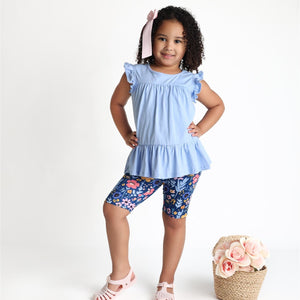 Periwinkle Tiered Top & BTS Floral Bike Shorts - Millieloveslily.com