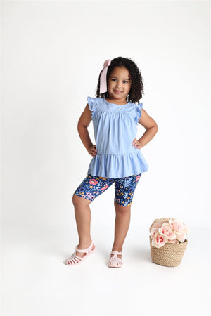 Periwinkle Tiered Top & BTS Floral Bike Shorts - Millieloveslily.com