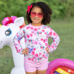 Pink Horsees&Roses Long - Sleeve Rashguard Set - Millieloveslily.com