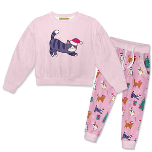 Pink Velour Sweatshirt & Velour Kitty Joggers - Millieloveslily.com