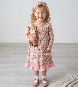 Kids Light Pink Deerest Patch-Pocket A-Line Dress