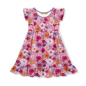 Purple Firefly Floral Angel - Sleeve Dress - Millieloveslily.com