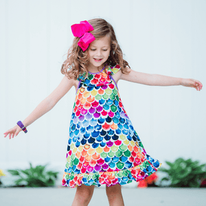 Purple Rainbow Mermaid Ruffle - Hem Yoke Dress - Millieloveslily.com