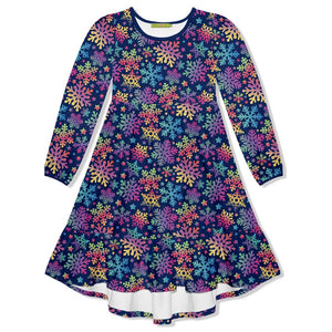 Purple Rainbow Snowflakes Velour Long-Sleeve Midi Dress - Millieloveslily.com