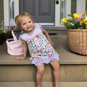 Purple Spring Flower Skirted Bubble Romper - Millieloveslily.com