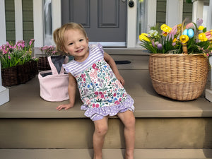 Purple Spring Flower Skirted Bubble Romper - Millieloveslily.com