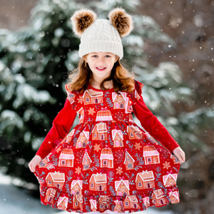Red Christmas House Angel-Sleeve Dress - Millieloveslily.com
